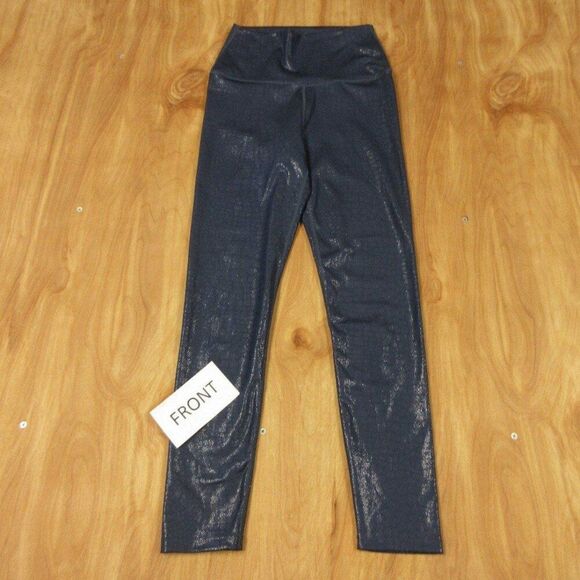 CARBON38 Crocodile Foil Navy Blue Metallic Leggings Size XS Shiny Animal Print - Picture 2 of 11